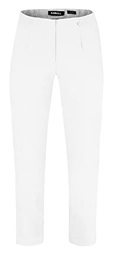 Robell Style LENA09-7/8 Stoffhose Damen high Waist - Damenhose Power Stretch - Stoff Hose mit modischer Saum Optik - Bengaline Hose mit schmalem Bein, Weiß, 50 von Robell