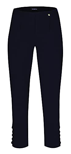 Robell Style LENA09-7/8 Stoffhose Damen high Waist - Damenhose Power Stretch - Stoff Hose mit modischer Saum Optik - Bengaline Hose mit schmalem Bein, Marine, 46 von Robell