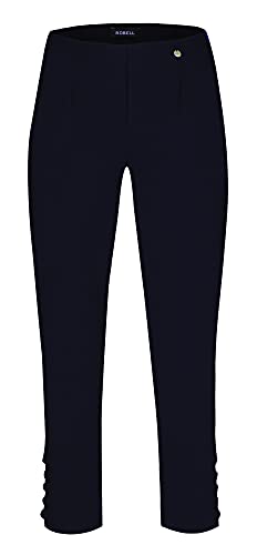 Robell Style LENA09-7/8 Stoffhose Damen high Waist - Damenhose Power Stretch - Stoff Hose mit modischer Saum Optik - Bengaline Hose mit schmalem Bein, Marine, 44 von Robell