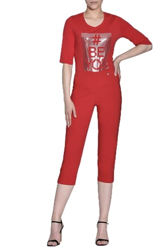 Robell Style MARIE07 - Capri Stoffhose Damen high Waist - Caprihose Power Stretch - Bengaline Hose mit Schlitz am Saum - Bitte eine Größe Kleiner bestellen - Rot, 40 von Robell