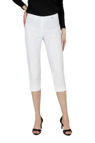 Robell Style MARIE07 - Capri Stoffhose Damen high Waist - Caprihose Power Stretch - Bengaline Hose mit Schlitz am Saum - Bitte eine Größe Kleiner bestellen - Weiß, 46 von Robell