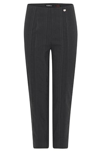 Robell Style MARIE07 – Leichte 3/4 Capri Damenhose mit Strukturstreifen, Gerade geschnittenes Bein mit Schlitz Farbe Schwarz Größe 46 von Robell