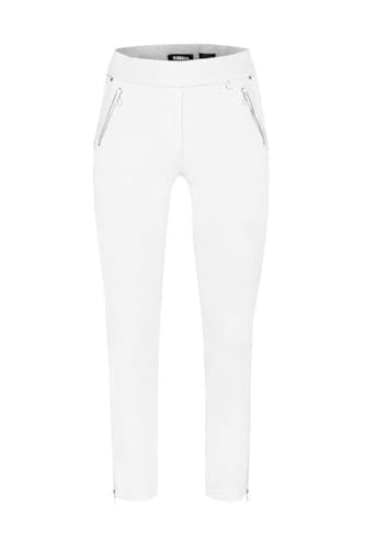 Robell Style NENA09-7/8 Stoffhose Damen high Waist - Damenhose mit Gesäßtaschen - Bengaline Stoff Hose mit Reisverschluss am Beinabschluss -Damenhose mit schmalem Bein - Weiß, 38 von Robell