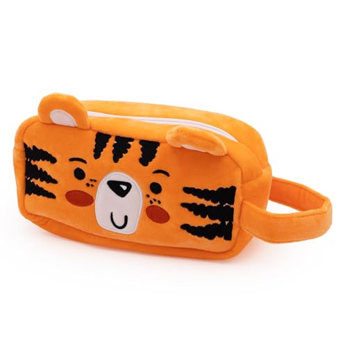 Robert Frederick Plüsch-Federmäppchen mit Dschungeltier-Druckknöpfen – weiches Federmäppchen mit Reißverschluss für Kinder mit sensorischem Druckknopf-Panel von Robert Frederick