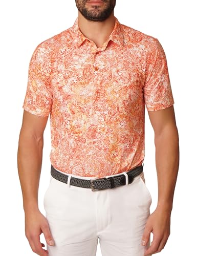 Robert Graham Herren Poloshirt Beatty Kurzarm, Orange/Abendrot im Zickzackmuster (Sunset Chevron), Large von Robert Graham