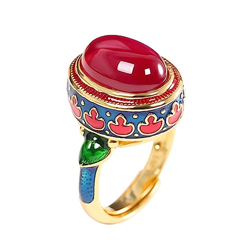 RobertDTesta Damen S925 Sterling Silber Mode Rubin Ring, Romantische Verlobung Rot Korund Ring,Rot,9 von RobertDTesta