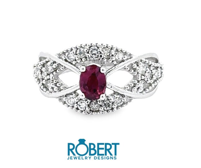 0, 97 Karat Natürlicher Rubin Und Diamanten Ring in 14 Weißgold von RobertJewelryDesigns