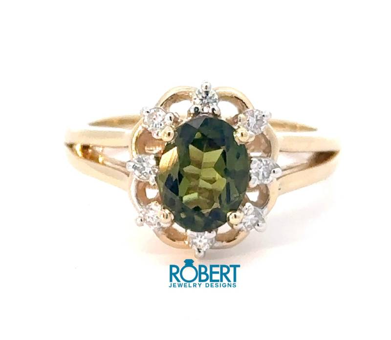 1.52 Ct Turmalin Und Naturdiamanten Cocktailring in 14K Gelbgold von RobertJewelryDesigns