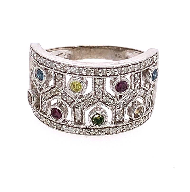 10K Weißgold Milgrain Ring Mit Farbigen Und Weißen Diamanten von RobertJewelryDesigns