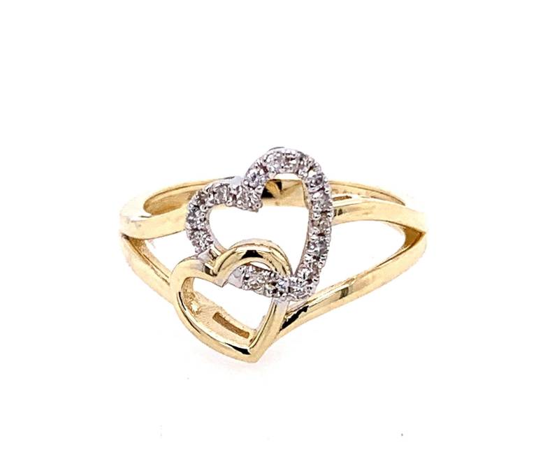 10Kgelbgold Doppel Herz Diamant Ring 0.15 Ct T.w von RobertJewelryDesigns