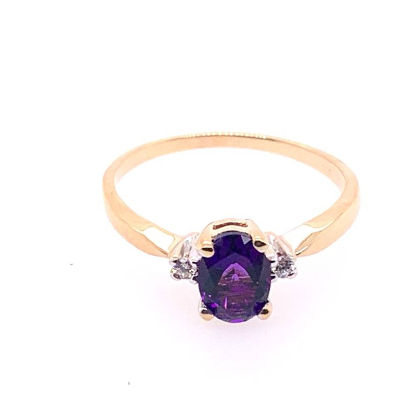 14K Gelb Gold Drei Stein Echter Amethyst Und Diamanten Ring Größe 7 von RobertJewelryDesigns