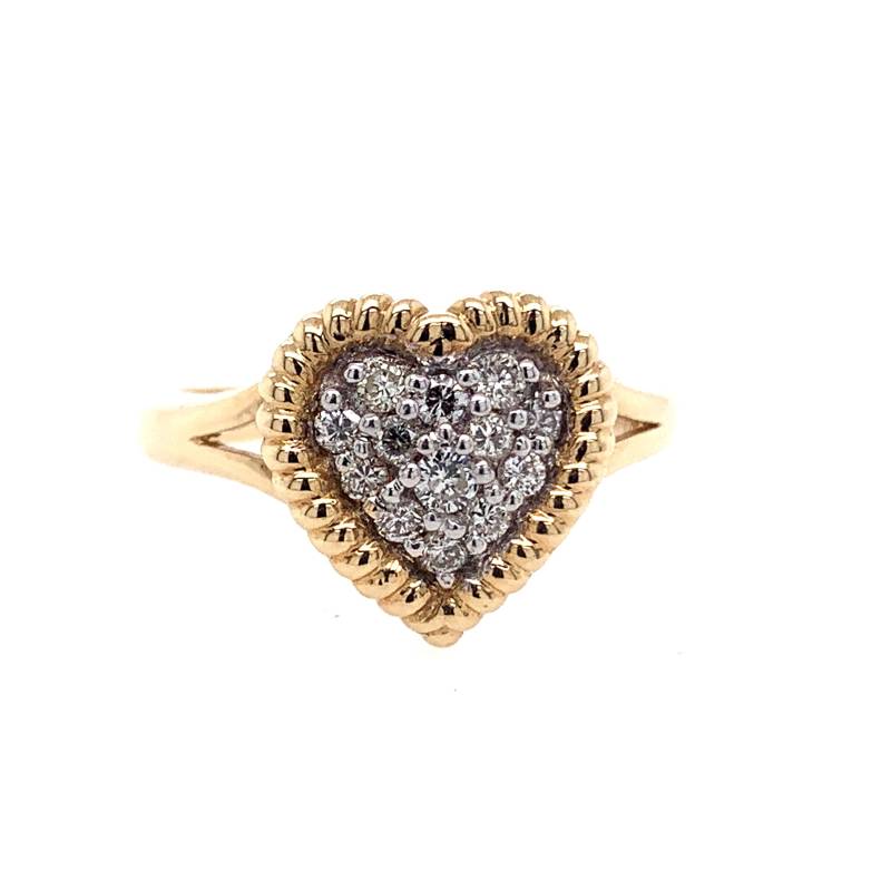 14K Gelbgold Naturdiamant Herz Liebesring Pave Style .28 Ct Größe 6, 75 von RobertJewelryDesigns