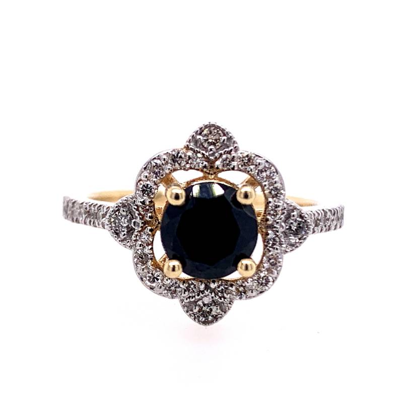 14K Gelbgold Ring Mit Schwarz Ónix Diamanten Umrandet von RobertJewelryDesigns