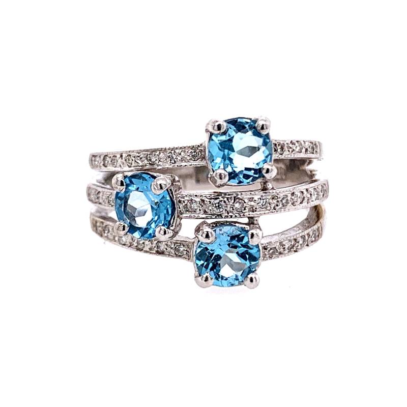 14K Weißgold Aqua Marine & Natürliche Brillante Diamanten Ringgröße 7, 5 von RobertJewelryDesigns