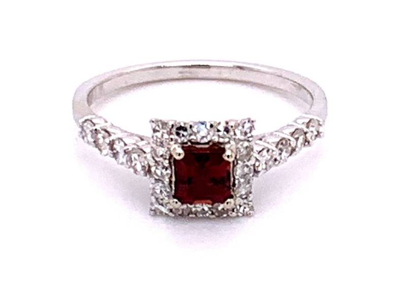 14K Weißgold Halo Granat Und Diamant Verlobung Ehering 0.46 Ct Größe 7 von RobertJewelryDesigns