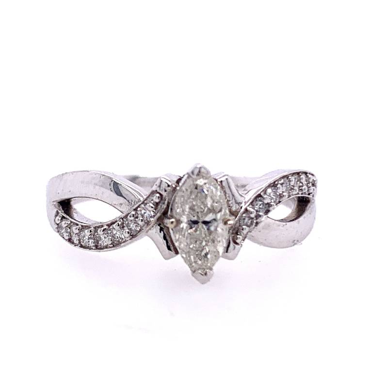 14K Weißgold Verlobungsring Marquise Shaped & Round Diamond Accents 0.64 Ctw von RobertJewelryDesigns