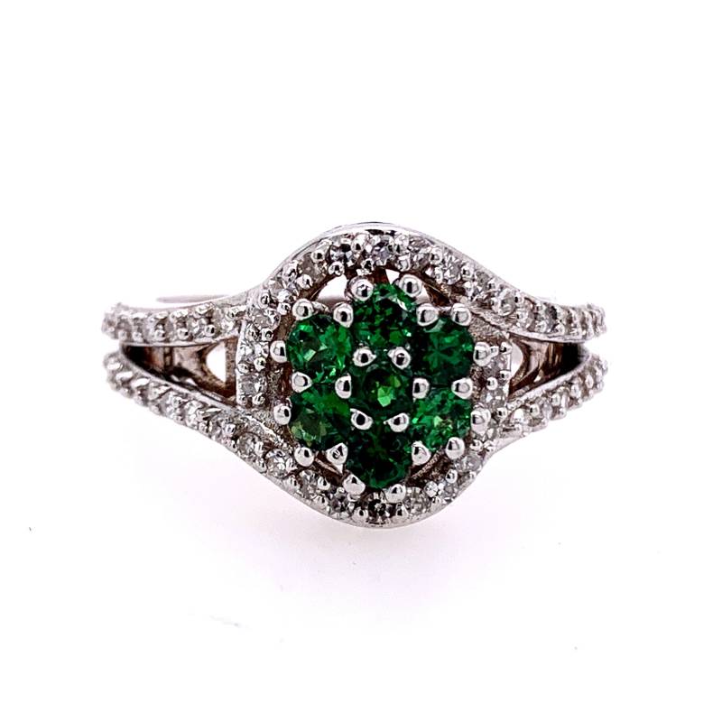Grüner Tsavorite Edelstein Und Diamant Cluster Ring 14K Weißgold Größe 7 von RobertJewelryDesigns