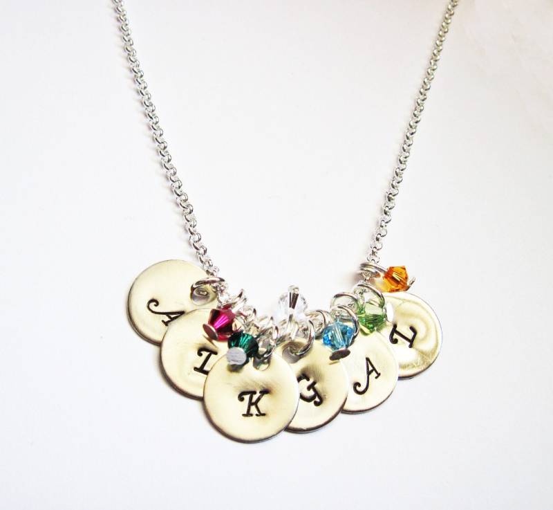 Personalisierte Sechs Initialen Halskette, Geburtsstein Mutter 6 Personalisierte Initial Anhänger Charm Personalisierte Sechs Initialen Halskette, Geburtsstein Mutter 6 Personalisierte Initial Anhänger Charm von RobertaValle