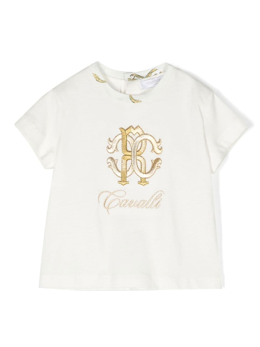 Roberto Cavalli Junior T-Shirt mit Monogramm-Patch - Weiß von Roberto Cavalli Junior