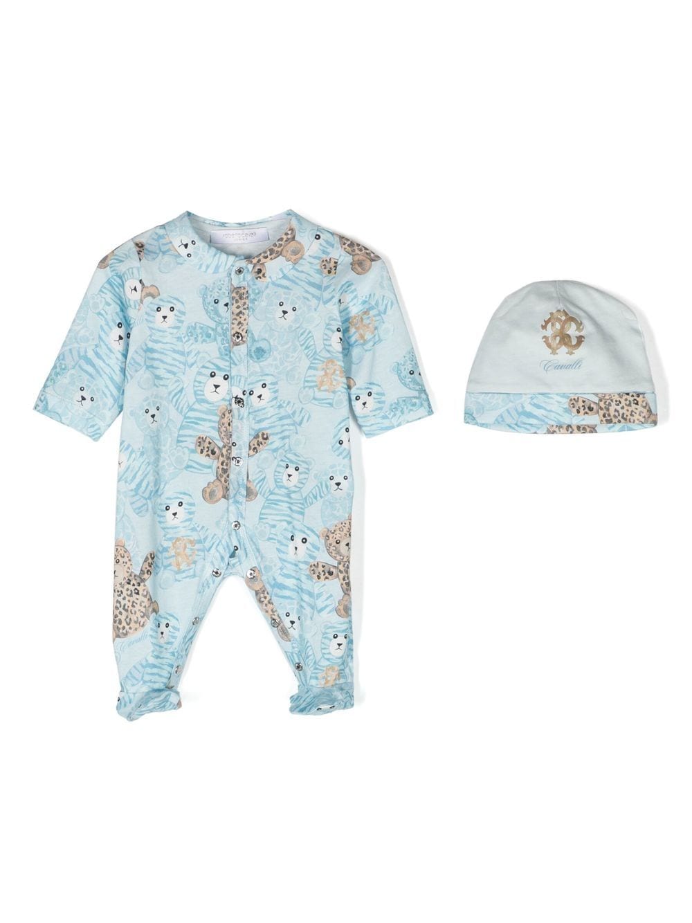 Roberto Cavalli Junior Set aus Strampler und Mütze mit Teddy-Print - Blau von Roberto Cavalli Junior