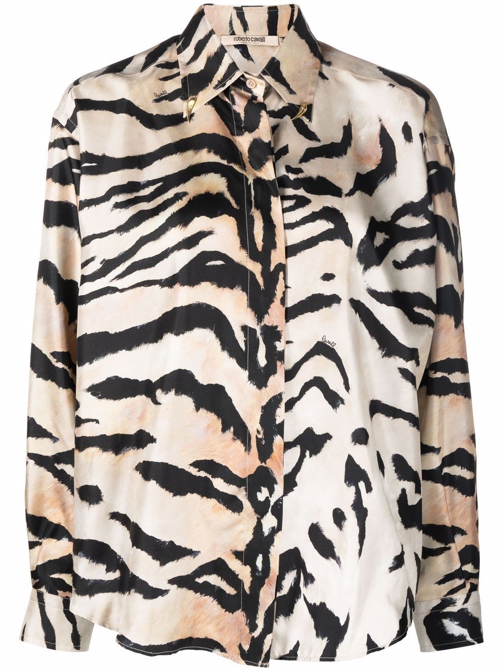 Roberto Cavalli Seidenhemd mit Tiger-Print - Schwarz von Roberto Cavalli