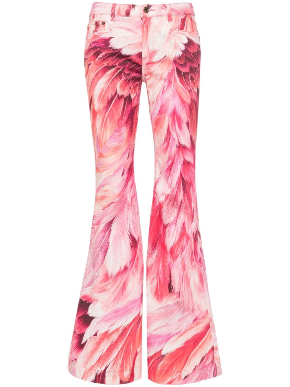 Roberto Cavalli plumage-print flared jeans - Rosa von Roberto Cavalli