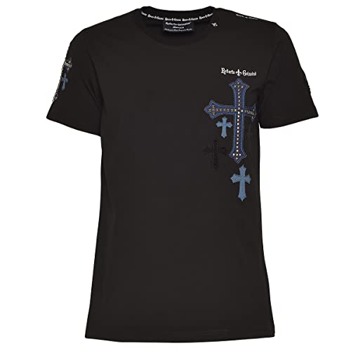 Herren T-Shirt - Blue Multi Cross - Black 2XL von Roberto Geissini