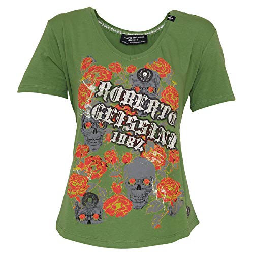 Roberto Geissini Damen Flower T-Shirt Roses Skull Khaki m von Roberto Geissini