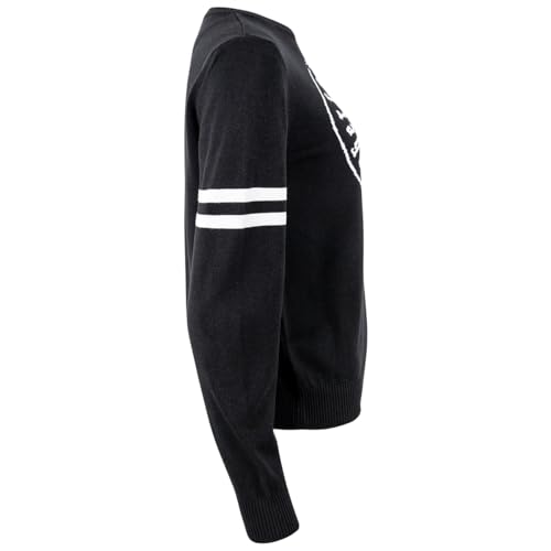 Roberto Geissini Damen-Strick-Pulli Classic Schwarz Rundhalsausschnitt - großem Strass-Logo auf der Vorderseite - Größe XL - Eleganter Pullover mit sportlichen Akzenten und luxuriösem von Roberto Geissini