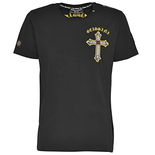 Roberto Geissini Herren T-Shirt Cross Wings ? Schwarzes Designer-Shirt mit Kreuz- und Engelsflügel-Motiv, verziert mit Strasssteinen Größe schwarz XL von Roberto Geissini