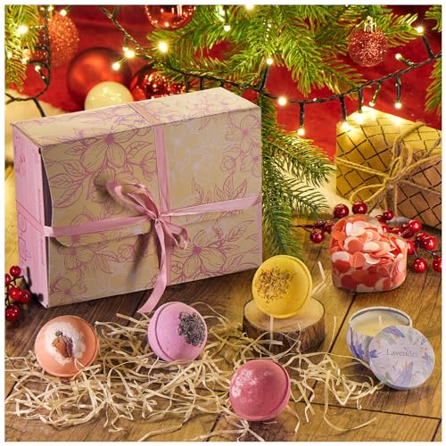 Robin Goods® 6-teiliges Badekugeln-Set - Sojawachskerze und Badekonfetti - Badebomben - Geschenkset für Muttertag, Valentinstag und Geburtstag (4 Stück - mit Kerze und Konfetti) von Robin Goods