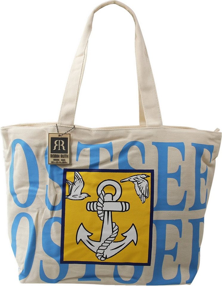 Robin Ruth Schultertasche Robin Ruth Schultertasche Baumwolle (Schultertasche), Damen Baumwolle-Polyester Schultertasche, beige, blau ca. 47,5cm von Robin Ruth