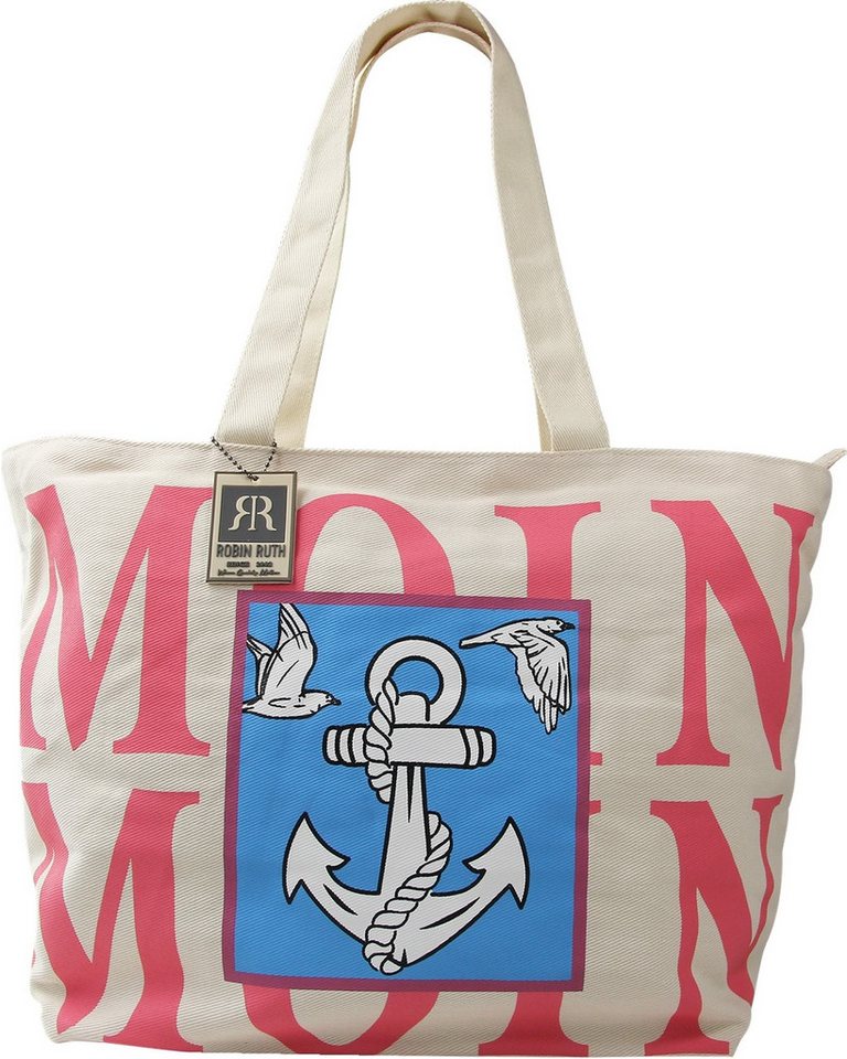 Robin Ruth Schultertasche Robin Ruth Schultertasche Baumwolle (Schultertasche), Damen Baumwolle-Polyester Schultertasche, beige, pink ca. 47,5cm von Robin Ruth