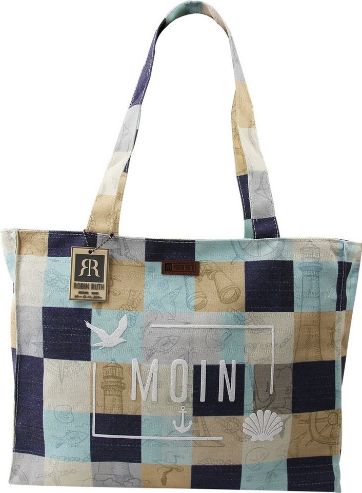 Robin Ruth Schultertasche Robin Ruth Schultertasche Baumwolle (Schultertasche), Damen Baumwolle-Polyester Schultertasche, blau, beige ca. 37cm von Robin Ruth