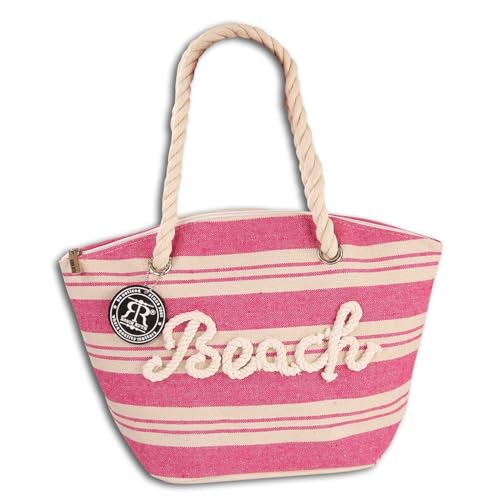 Robin Ruth Strandtasche Baumwolle Polyester rosa beige OTG2200A Baumwolle Strandtasche von Robin Ruth