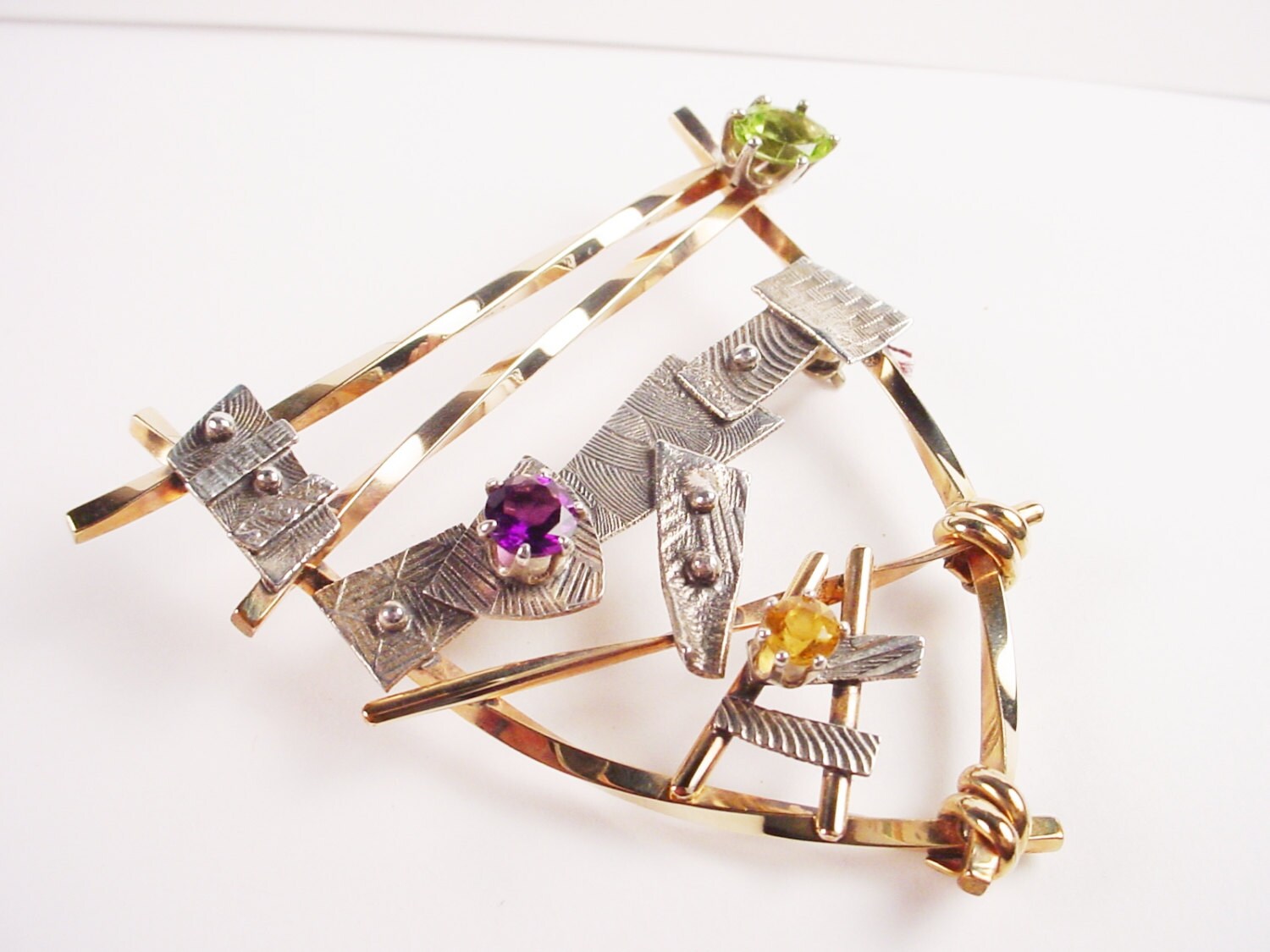 Handgemachte Gold Filled Pin Sterling Silber, Peridot, Amethyst, Citrin von RobinSchechtelDesign