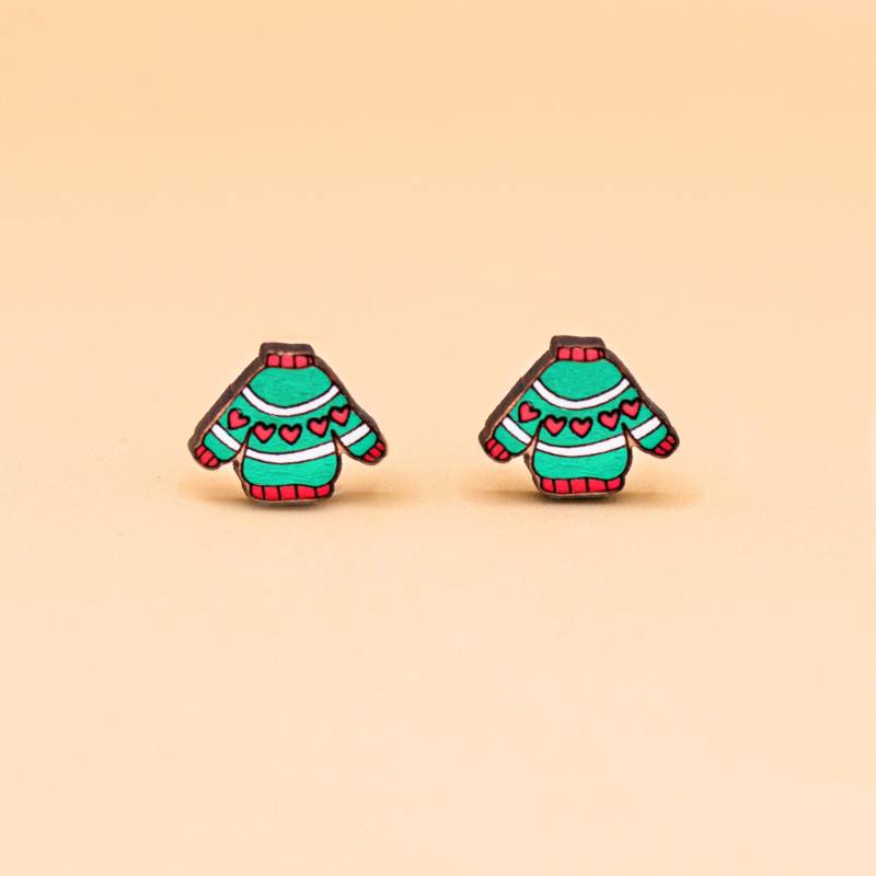 Handbemalte Holz Weihnachten Grün Pullover Ohrringe Weihnachtsgeschenk Damen Mädchen Geschenk von RobinValleyUK