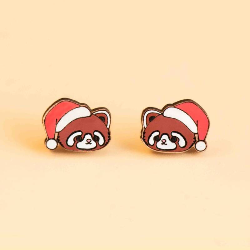 Handbemalte Holzohrringe Weihnachten Roter Panda Von Robin Valley von RobinValleyUK