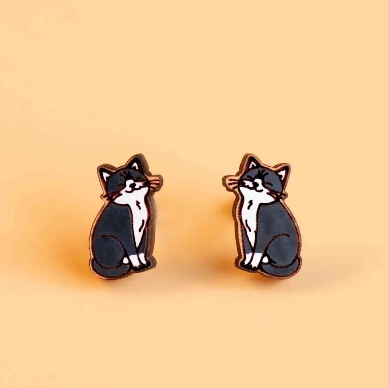 Handbemalte Milch Schwarze Katze Ohrringe Frauen Ohrstecker Schmuck Geschenk Von Robinvalley Studio von RobinValleyUK
