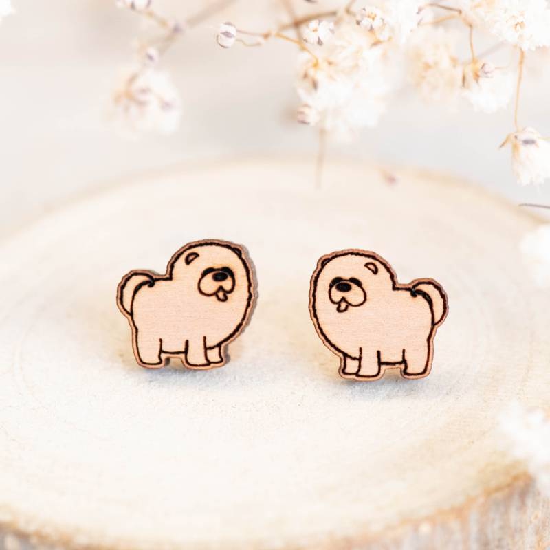 Handgefertigte Holz Chow Ohrringe Hund Mädchen Damen Ohrstecker Geschenk von RobinValleyUK