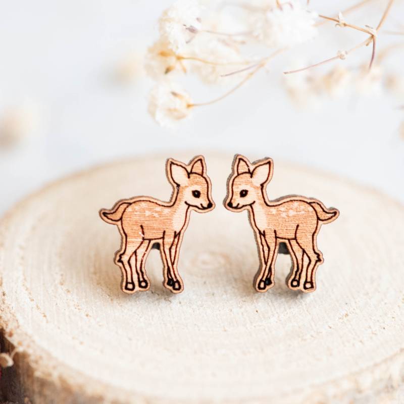 Handgefertigte Rehkitz Ohrringe Holzohrringe Tierohrringe Damen Mädchen Ohrstecker Von Robin Valley Studio von RobinValleyUK
