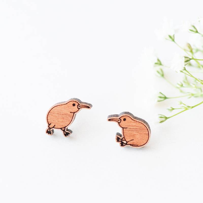 Handgemachte Hölzerne Kiwi-Vogel-Ohrringe, Frauen Mädchen Ohrstecker Geschenk von RobinValleyUK