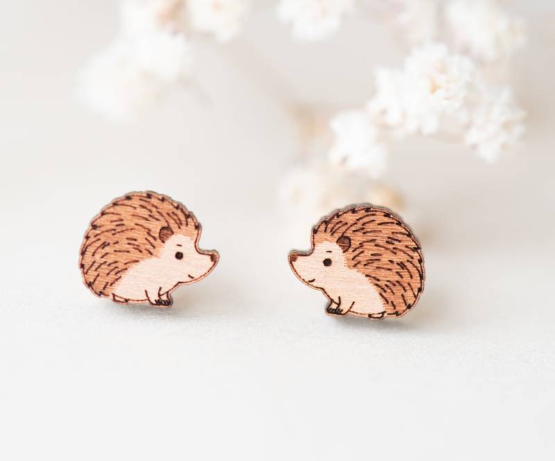 Handgemachte Ohrringe Igel Niedlichen Tier Hölzerne Frauen Mädchen Ohrstecker Geschenk von RobinValleyUK