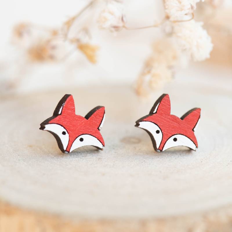 Handgemachte Rotfuchs Ohrringe Handbemalte Holzohrringe Damen Mädchen Ohrstecker Von Robin Valley Studio von RobinValleyUK