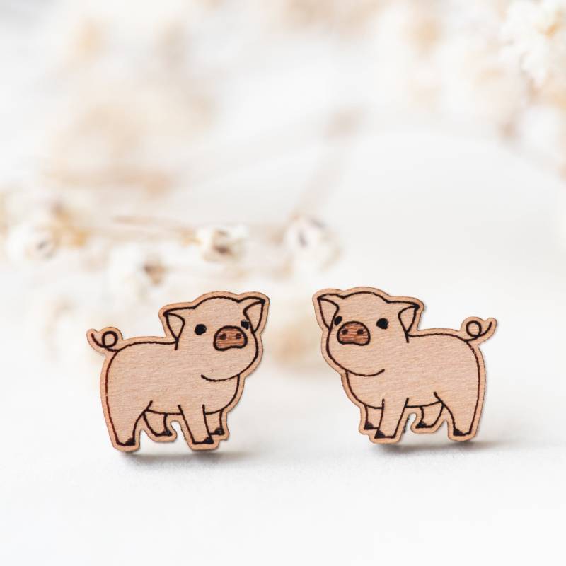 Handgemachte Schwein Ohrringe Holz Damen Mädchen Ohrstecker Bauernhof Tier Von Robin Valley Studio von RobinValleyUK