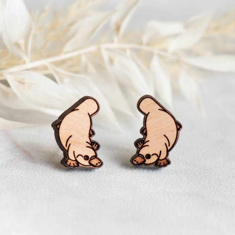 Handgemachte Süße Ente-Schnabeltier Ohrringe Damen Mädchen Ohrstecker Holz von RobinValleyUK