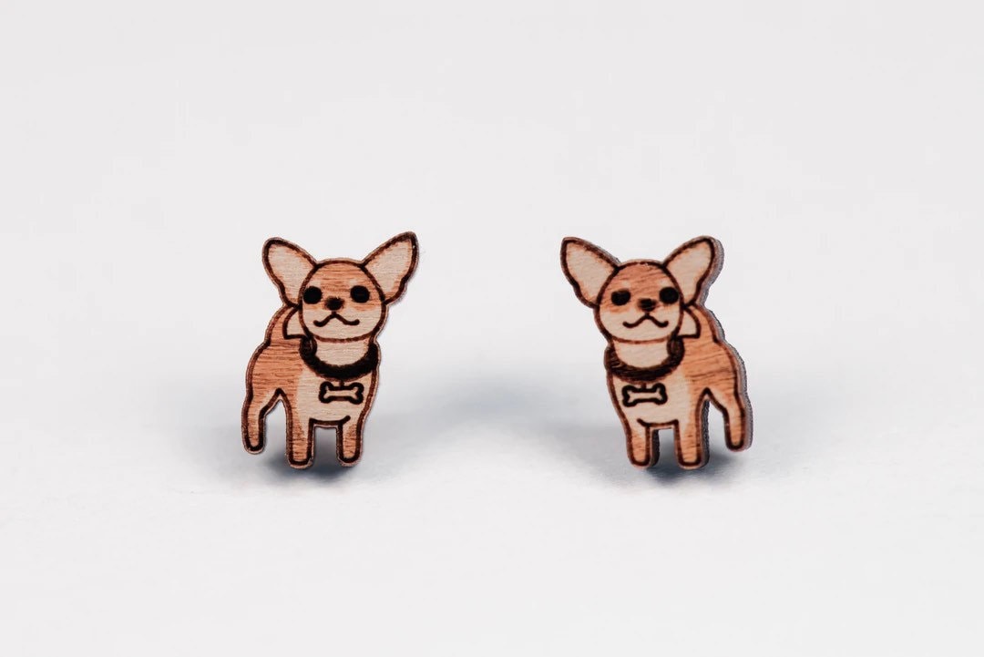 Niedliche Chihuahua Ohrringe Hund Holzohrringe Damen Mädchen Geschenk von RobinValleyUK