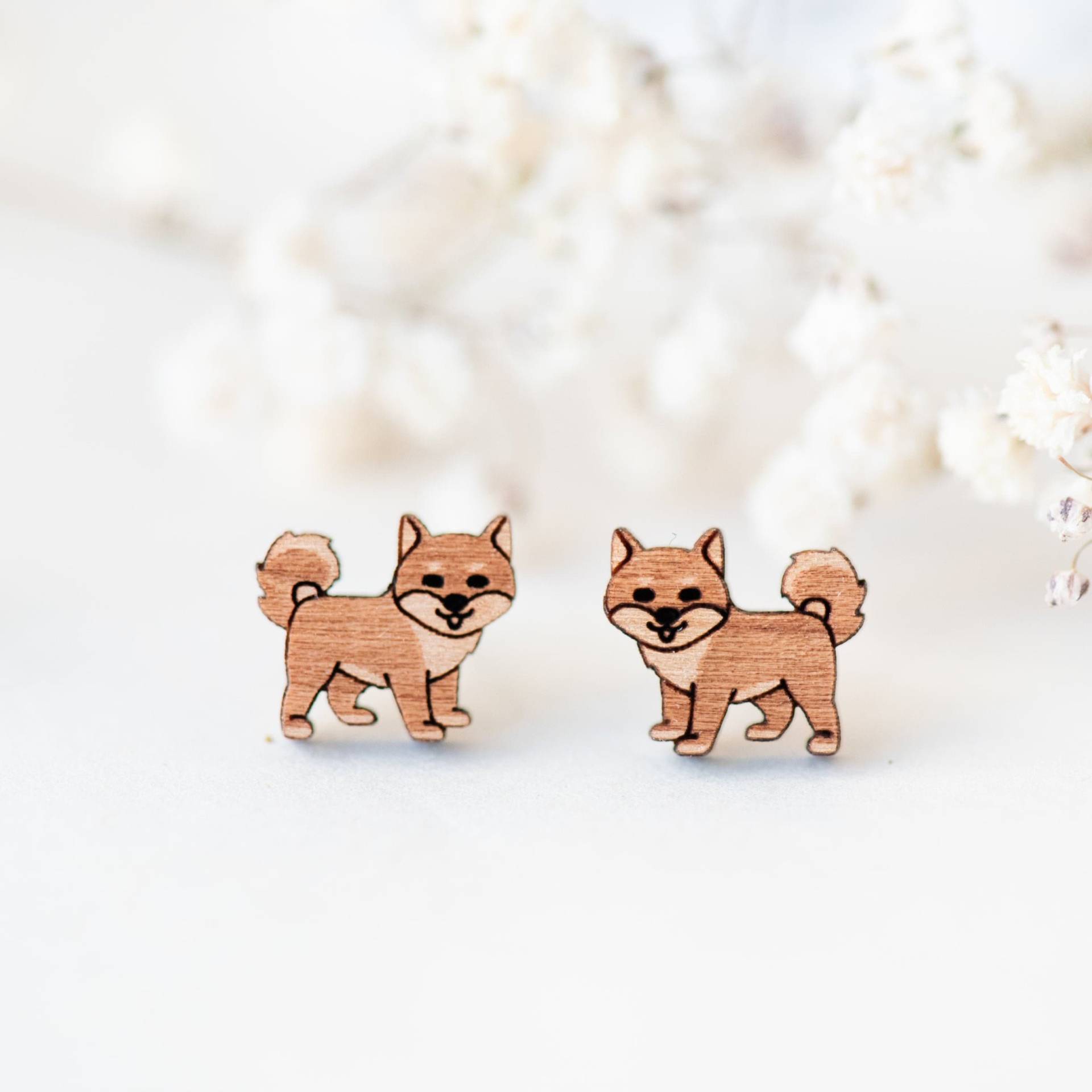 Süße Shiba Inu Hundeohrringe Holzohrringe Damen Mädchen Geschenk von RobinValleyUK