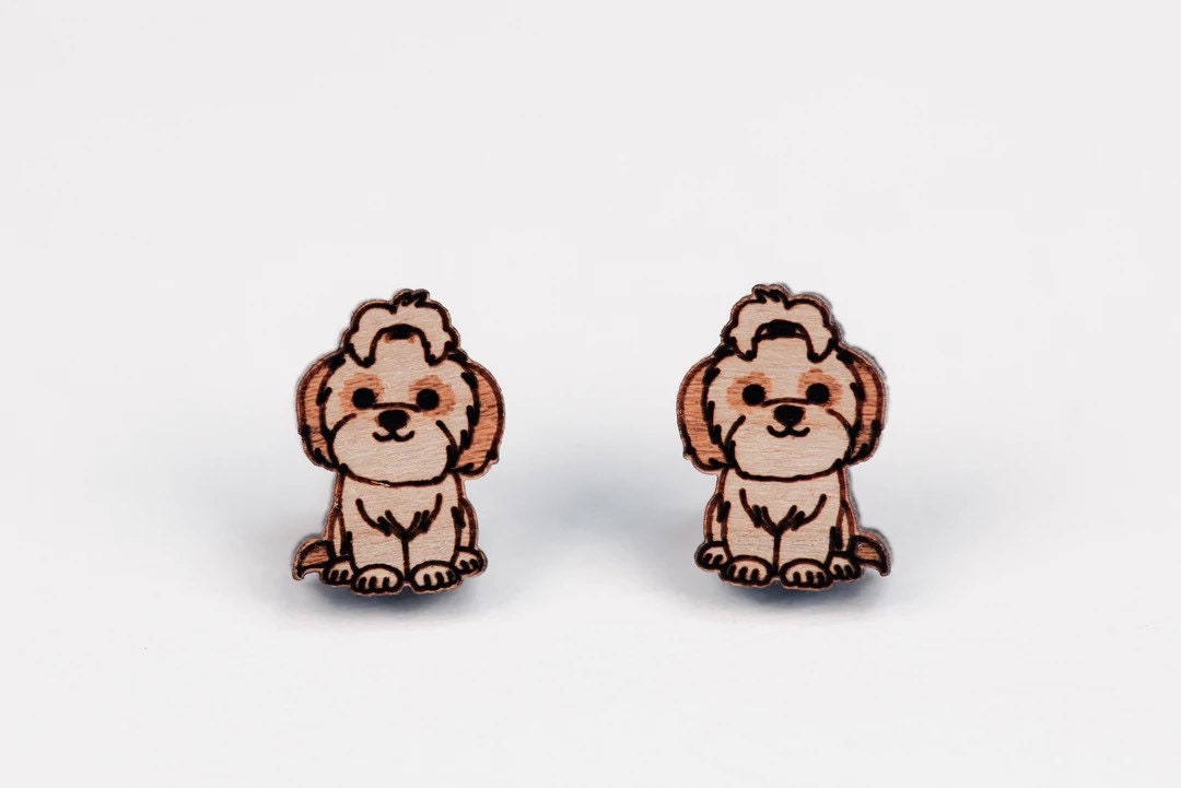 Süße Shih Tzu Ohrringe Hundeohrringe Holzohrringe Damen Mädchen Geschenk von RobinValleyUK