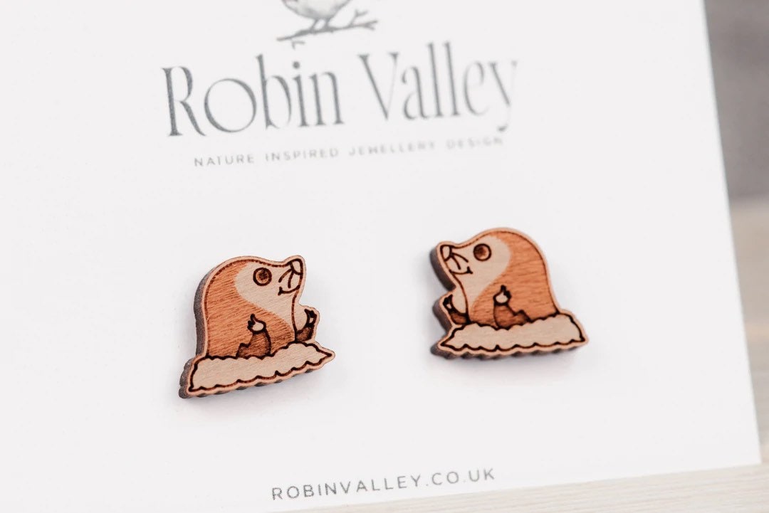 Super Süße Maulwurf Ohrringe Holzohrringe Tierschmuck Mädchen Damen Geschenk von RobinValleyUK